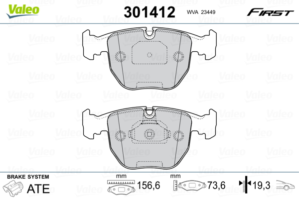 Brake Pad Set, disc brake - 301412 VALEO