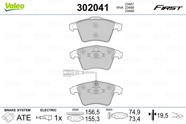 Brake Pad Set, disc brake - 302041 VALEO