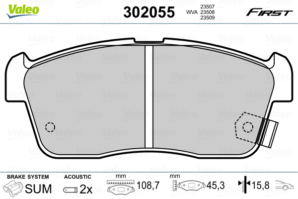 Kit pastiglie freno, Freno a disco - 302055 VALEO