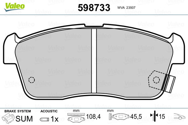 Kit pastiglie freno, Freno a disco - 598733 VALEO