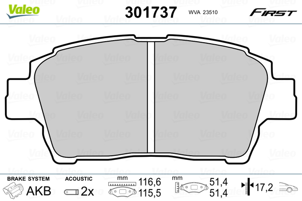 Brake Pad Set, disc brake - 301737 VALEO