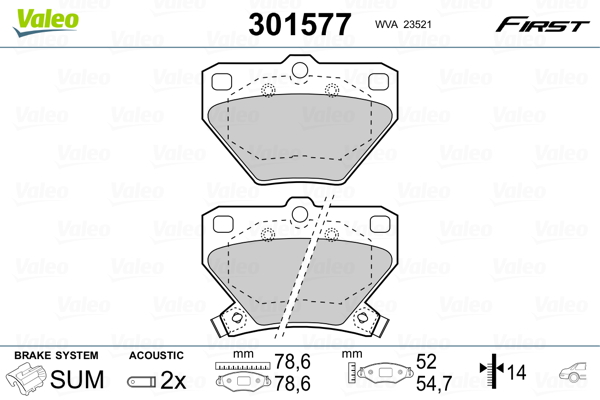 Kit pastiglie freno, Freno a disco - 301577 VALEO