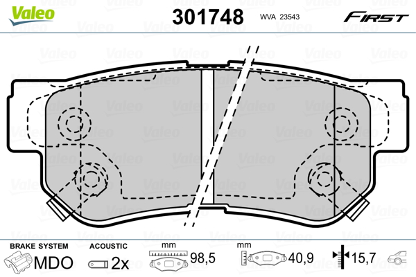 Kit pastiglie freno, Freno a disco - 301748 VALEO