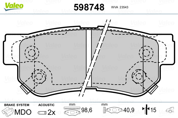 Kit pastiglie freno, Freno a disco - 598748 VALEO