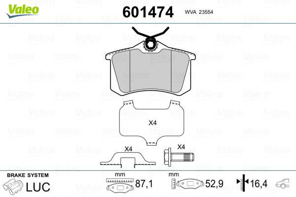 Kit pastiglie freno, Freno a disco - 601474 VALEO