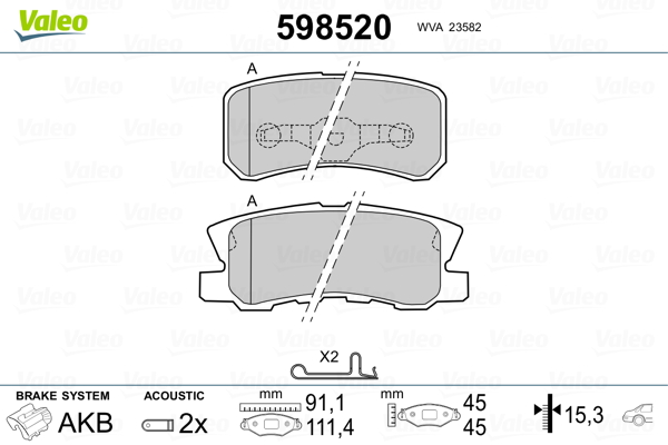 Brake Pad Set, disc brake - 598520 VALEO
