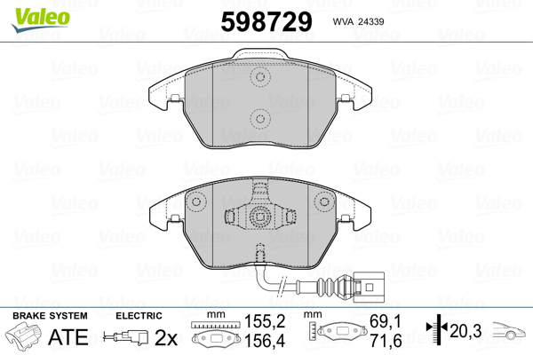 Kit pastiglie freno, Freno a disco - 598729 VALEO