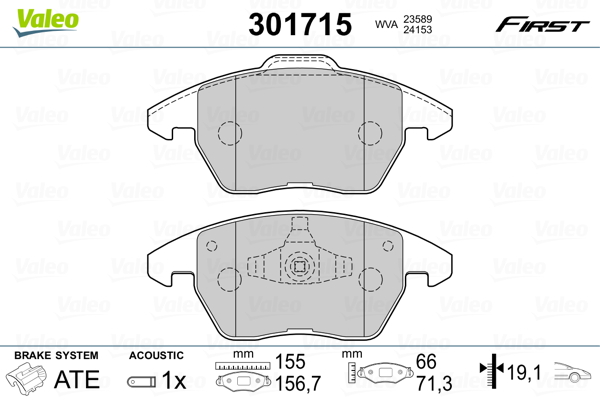 Kit pastiglie freno, Freno a disco - 301715 VALEO