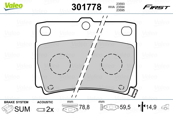 Kit pastiglie freno, Freno a disco - 301778 VALEO