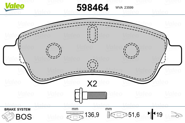 Kit pastiglie freno, Freno a disco - 598464 VALEO