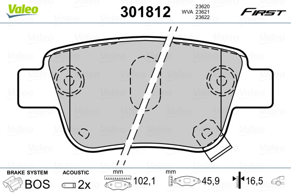 Kit pastiglie freno, Freno a disco - 301812 VALEO