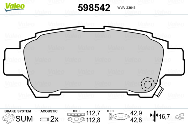 Kit pastiglie freno, Freno a disco - 598542 VALEO