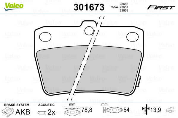 Kit pastiglie freno, Freno a disco - 301673 VALEO
