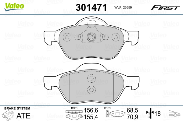 Kit pastiglie freno, Freno a disco - 301471 VALEO