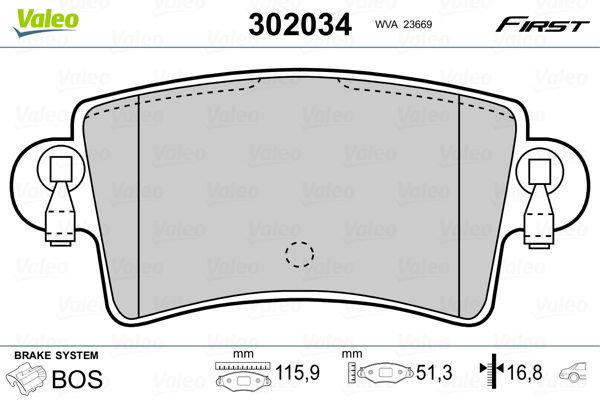 Brake Pad Set, disc brake - 302034 VALEO