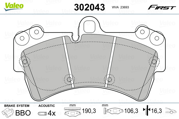 Brake Pad Set, disc brake - 302043 VALEO