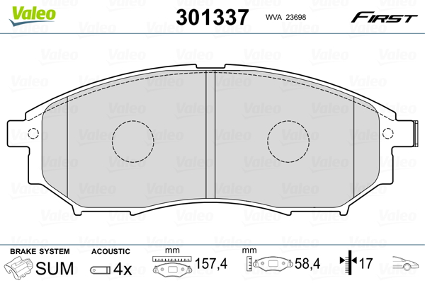Kit pastiglie freno, Freno a disco - 301337 VALEO