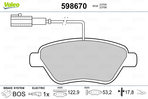 Kit pastiglie freno, Freno a disco - 598670 VALEO