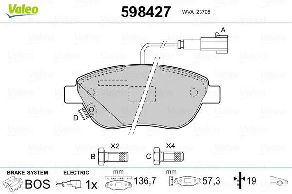 Kit pastiglie freno, Freno a disco - 598427 VALEO