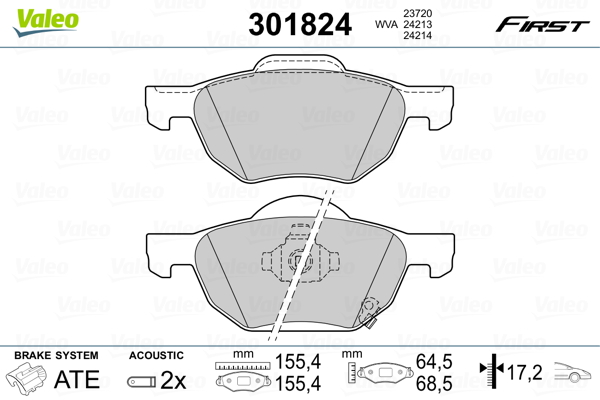 Kit pastiglie freno, Freno a disco - 301824 VALEO