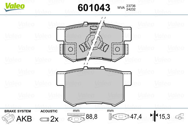 Kit pastiglie freno, Freno a disco - 601043 VALEO