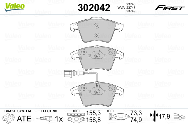 Brake Pad Set, disc brake - 302042 VALEO