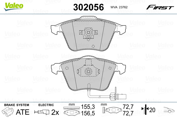 Brake Pad Set, disc brake - 302056 VALEO
