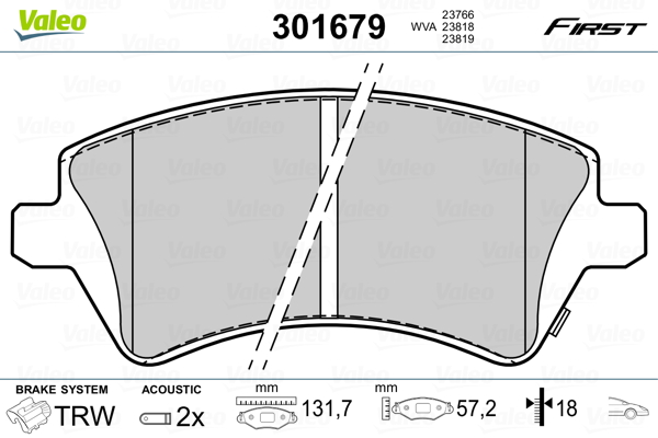 Kit pastiglie freno, Freno a disco - 301679 VALEO