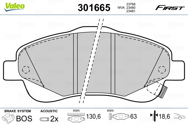 Kit pastiglie freno, Freno a disco - 301665 VALEO