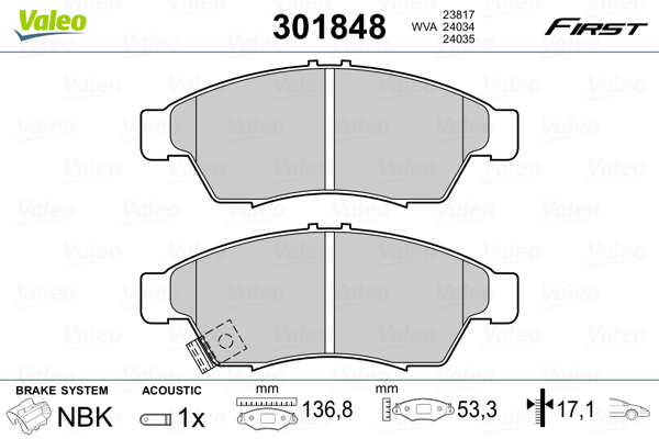 Kit pastiglie freno, Freno a disco - 301848 VALEO