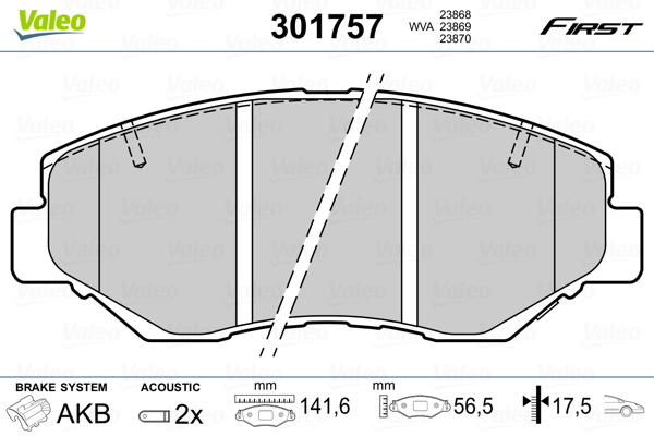 Brake Pad Set, disc brake - 301757 VALEO