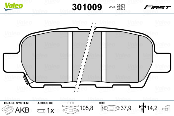 Комплект тормозных колодок, дисковый тормоз - 301009 VALEO