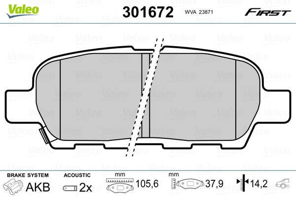 Kit pastiglie freno, Freno a disco - 301672 VALEO
