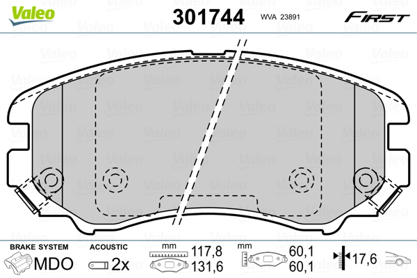 Brake Pad Set, disc brake - 301744 VALEO