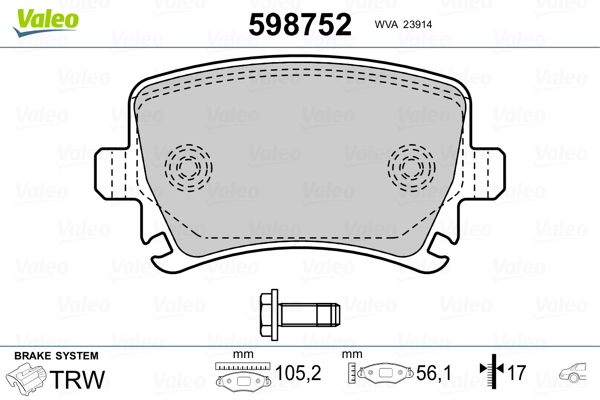Brake Pad Set, disc brake - 598752 VALEO