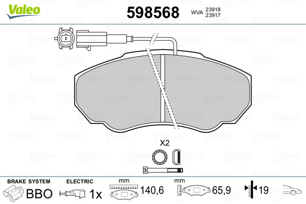 Комплект тормозных колодок, дисковый тормоз - 598568 VALEO