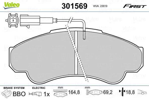 Kit pastiglie freno, Freno a disco - 301569 VALEO