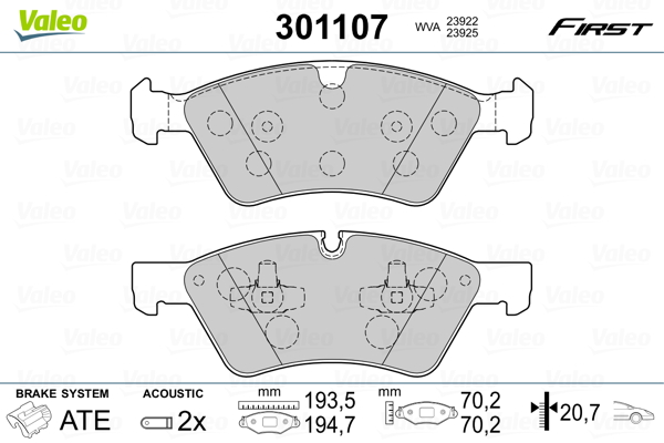 Brake Pad Set, disc brake - 301107 VALEO