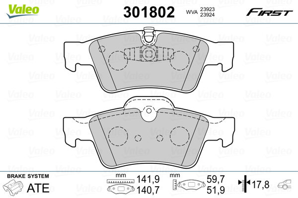 Brake Pad Set, disc brake - 301802 VALEO