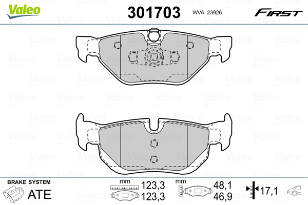 Kit pastiglie freno, Freno a disco - 301703 VALEO