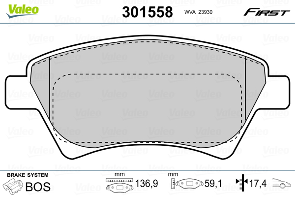 Kit pastiglie freno, Freno a disco - 301558 VALEO