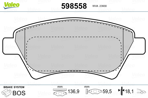 Kit pastiglie freno, Freno a disco - 598558 VALEO