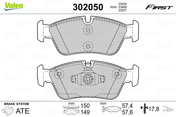 Brake Pad Set, disc brake - 302050 VALEO