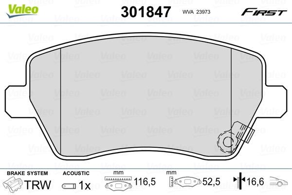 Kit pastiglie freno, Freno a disco - 301847 VALEO