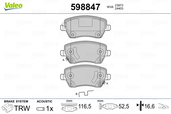 Brake Pad Set, disc brake - 598847 VALEO