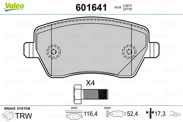 Kit pastiglie freno, Freno a disco - 601641 VALEO
