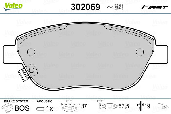 Kit pastiglie freno, Freno a disco - 302069 VALEO