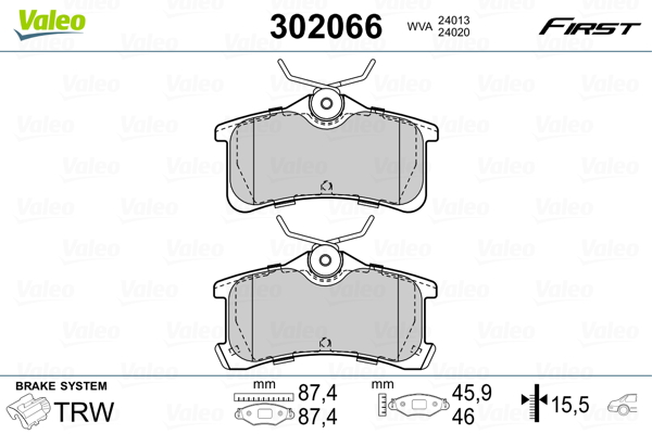 Brake Pad Set, disc brake - 302066 VALEO