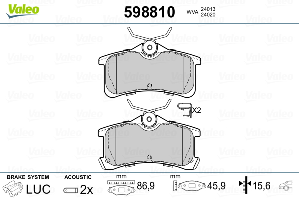 Kit pastiglie freno, Freno a disco - 598810 VALEO