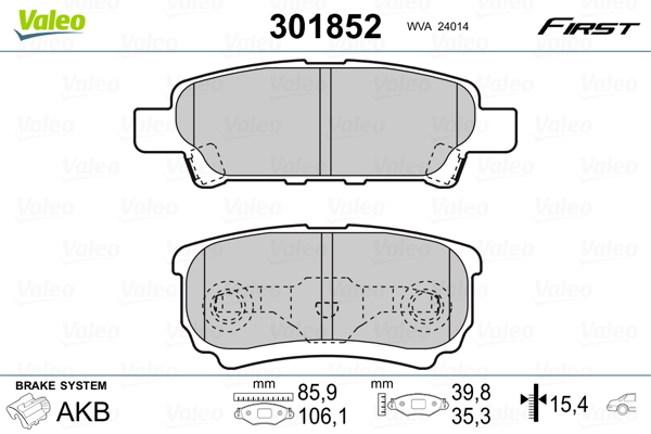 Brake Pad Set, disc brake - 301852 VALEO